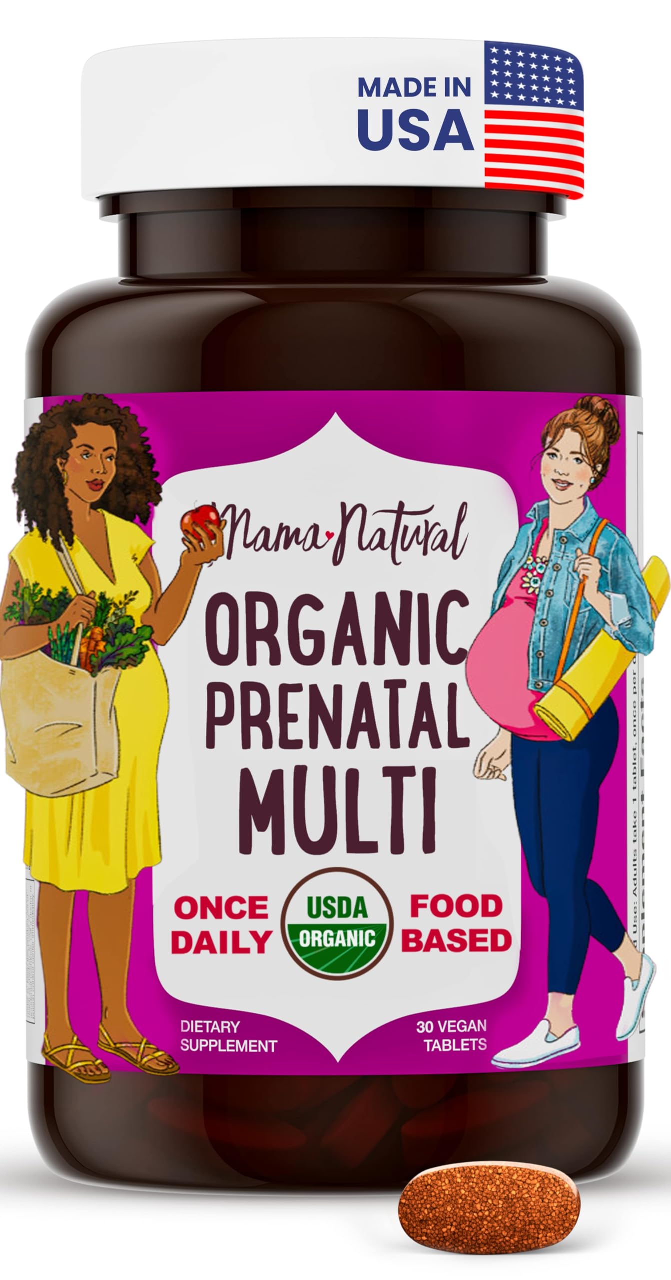 Mama NaturalOrganic Prenatal Vitamins for Women Vegan (30 Servings) | One A Day Prenatal Vitamins for Pregnant Women | Food Based, Non-GMO & Gluten-Free - Pre Natal Multivitamin with FolateUSDA Organic