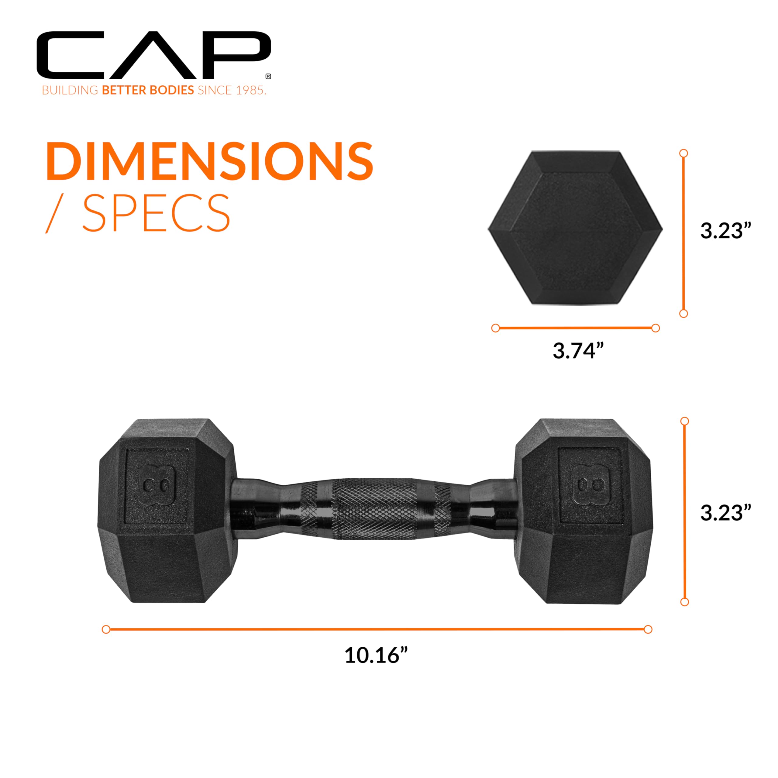 CAP Barbell Sześciokątne hantle powlekane 3,6 kg z czarnym uchwytem
