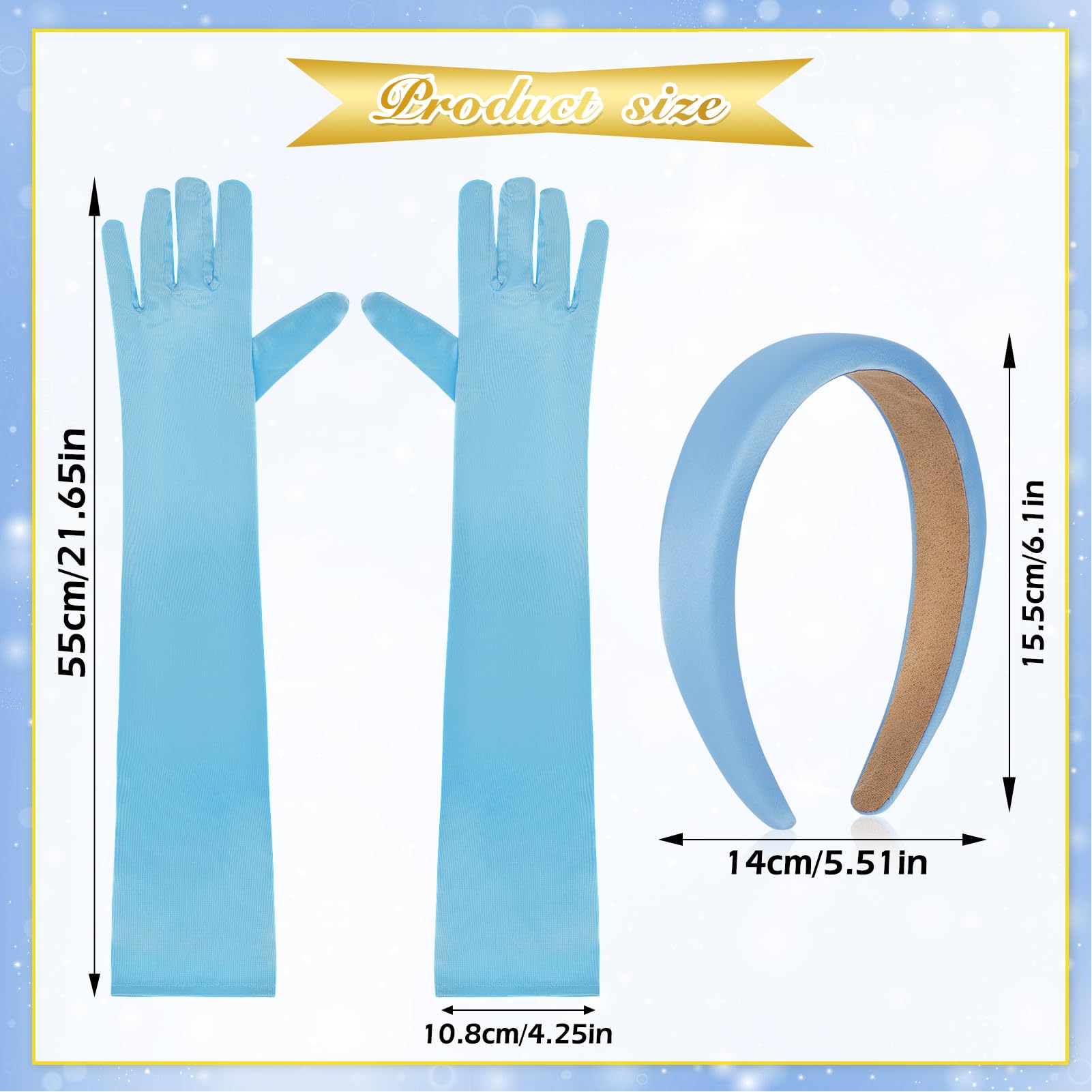 HOWAF Princess Costumes for Girls Women Princess Tiara Headband, Blue Long Gloves - Image 3