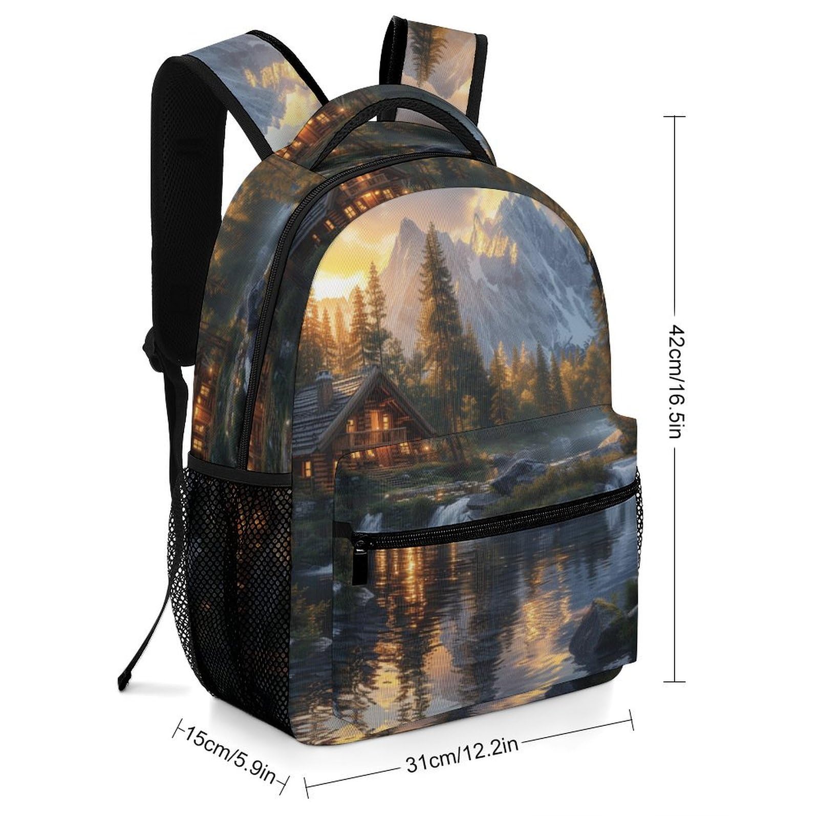 Cabaña de montaña Mochila Niña Niño hermoso paisaje Morrals Cómoda Y Versátil Mochila Colegio Mochila Infantil De Gran Capacidad Para Niñas Y Niños One Size