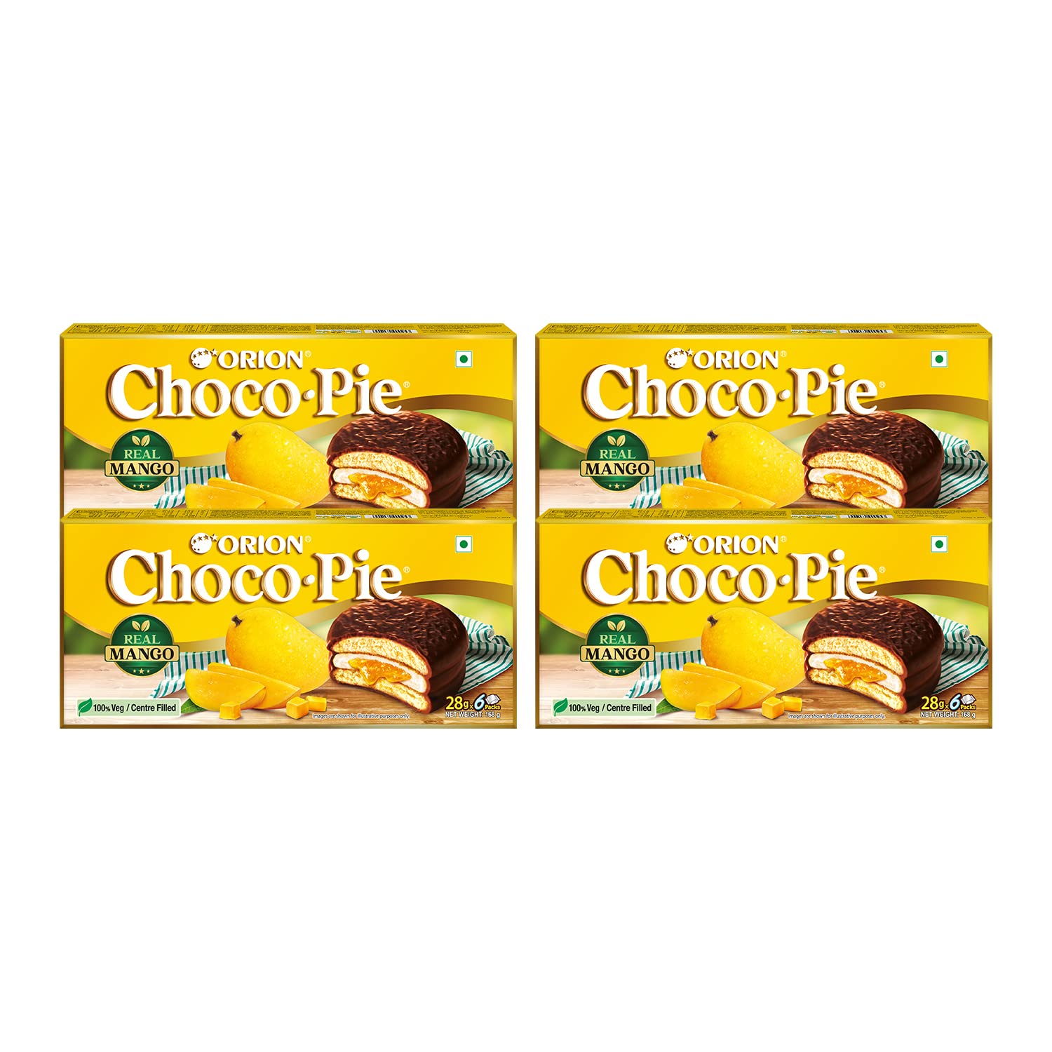 ORION Choco Pie Combo Mango Choco Pie 6pcs x 4 (24 pies)Korean Snack,Chocolate Amazon.in