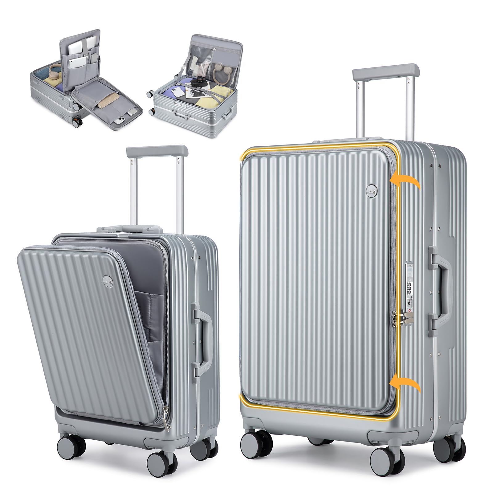 Sea choice Set di 2 Valigie Trolley in PC Bagaglio a Mano Set 2 Pezzi Valigie Rigide con 4 Doppie Ruote a 360° et Chiusura TSA 55cm/78cm con Ricarica USB, Porta bicchieri