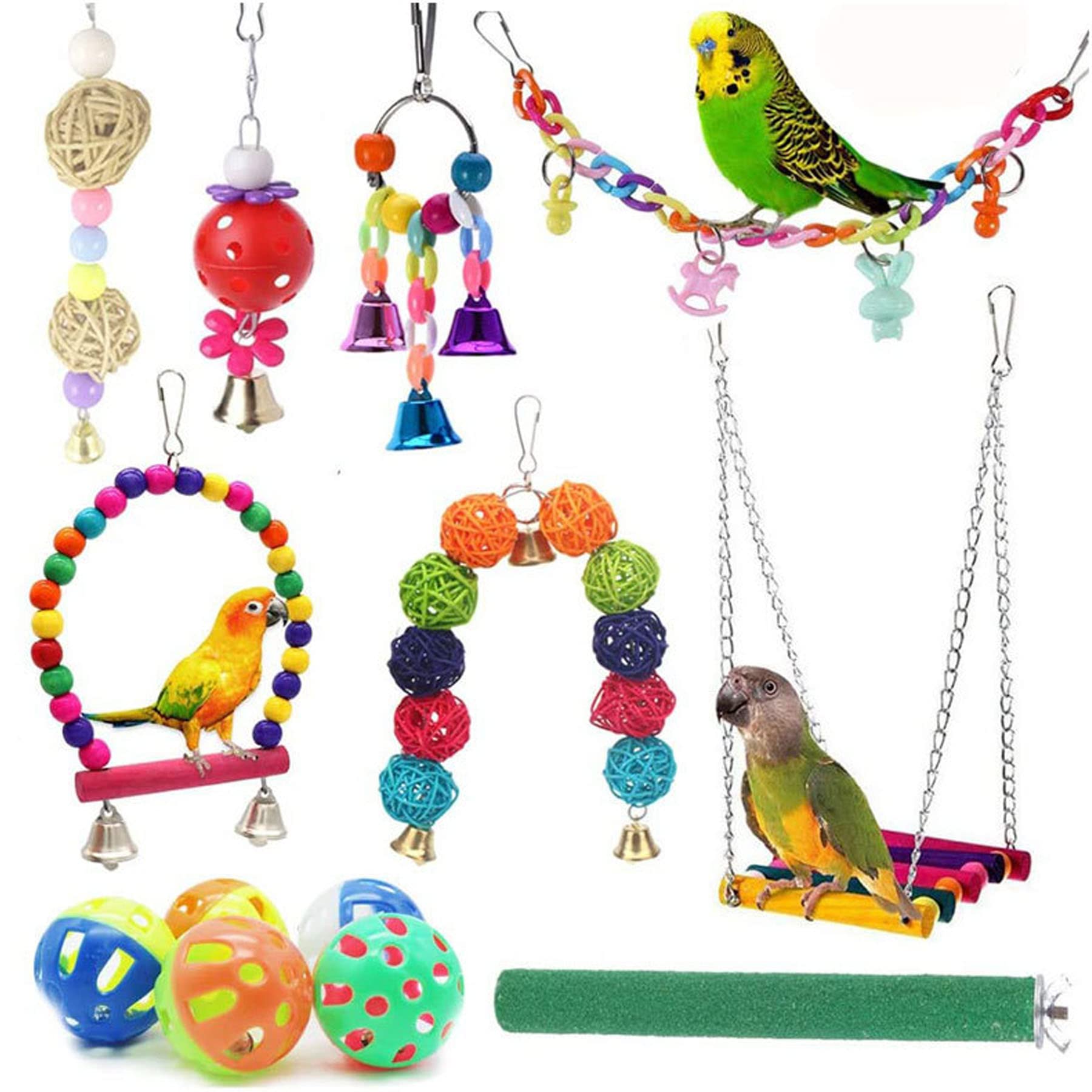 NA Allazone 17 Pz Giochi per Uccelli Pappagalli, Posatoi Giocattoli Gabbia, Giocattolo per L'addestramento degli Uccelli per Pappagallo, Cockatiel, Love Birds, Fringuelli