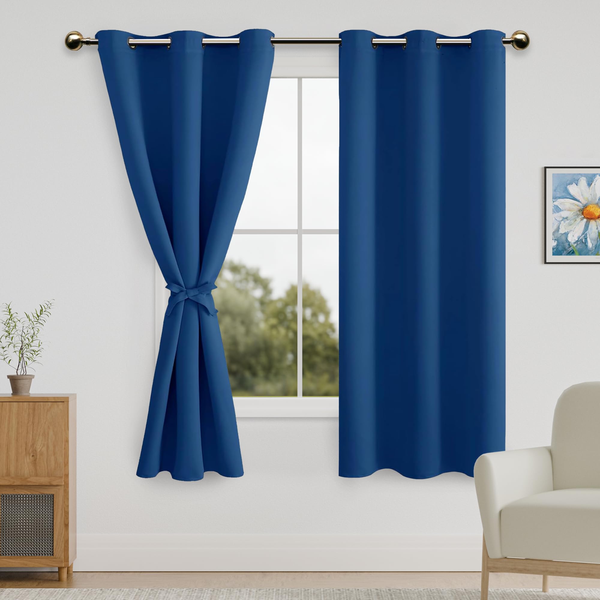 DWCN Blackout Curtains for Bedroom with Tiebacks - Room Darkening Privacy Grommet Top Window Curtains for Living Room, 42 x 63 inch Length,Royal Blue,Set of 2 Panels — image 1