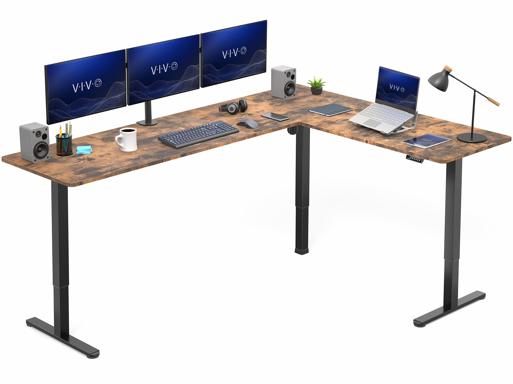 VIVO Rustic Vintage Brown 84 x 63 in Corner Standing Desk, DESK-E3CTBN-84