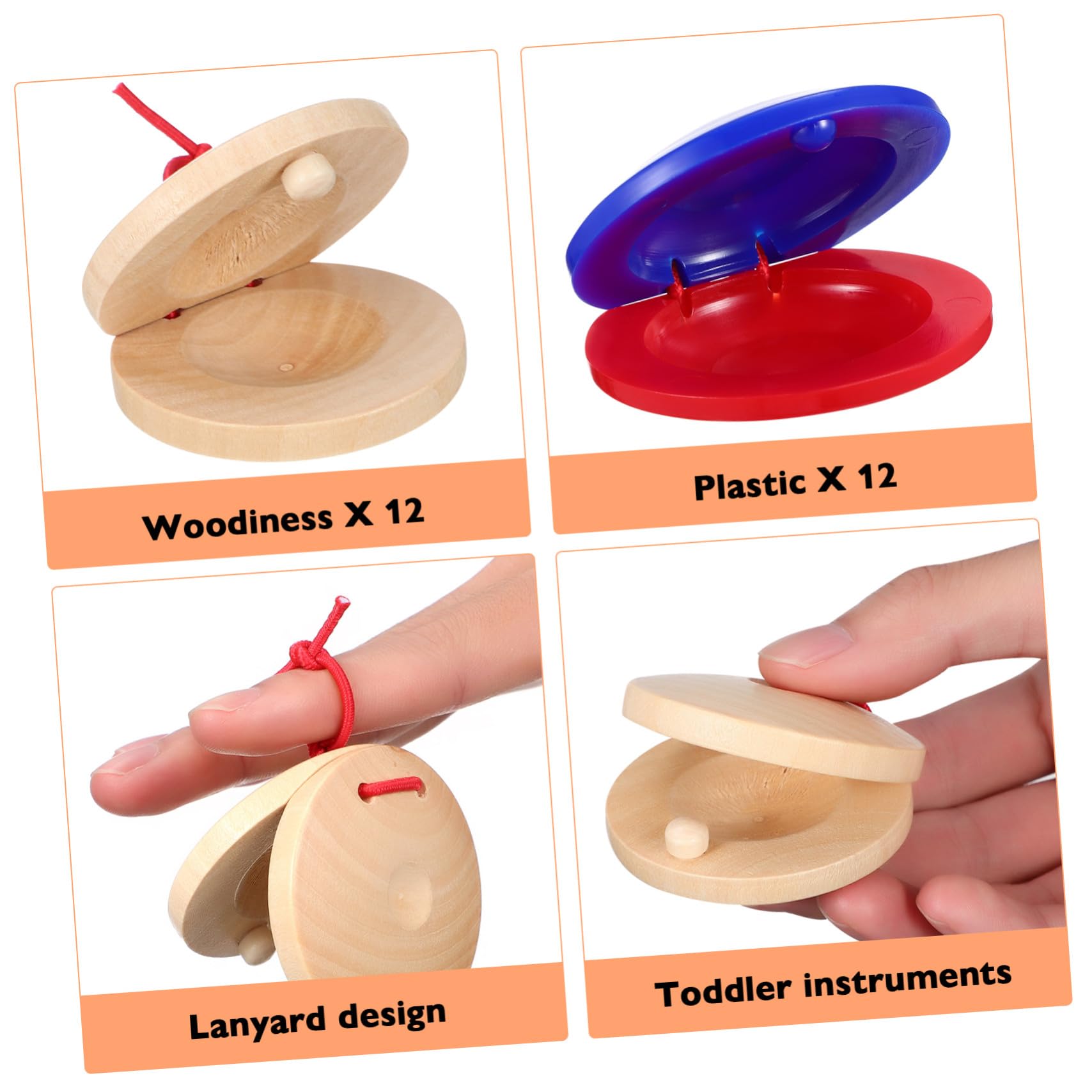 Castañuelas de Dedo para Niños 24 Piezas Madera y Plástico | Instrumentos Musicales Infantiles, Uso Educativo y Juego, Sonido de Chasquido, Pensado para Niños