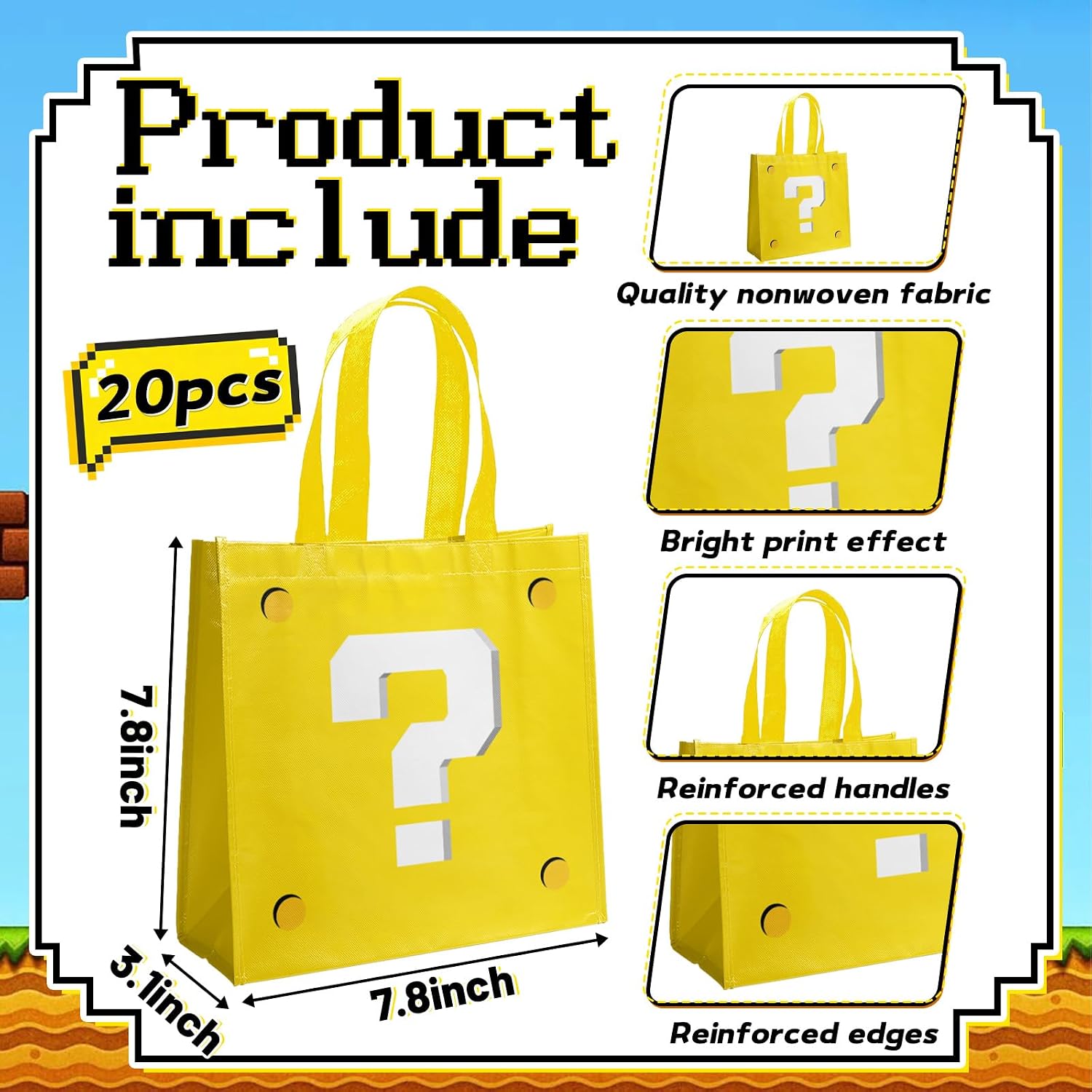 20Pcs Yellow Goodie Bags Non Woven Mini Cartoon Bags for Snacks Party Bags for Birthday Party Decorations Supplies image 2
