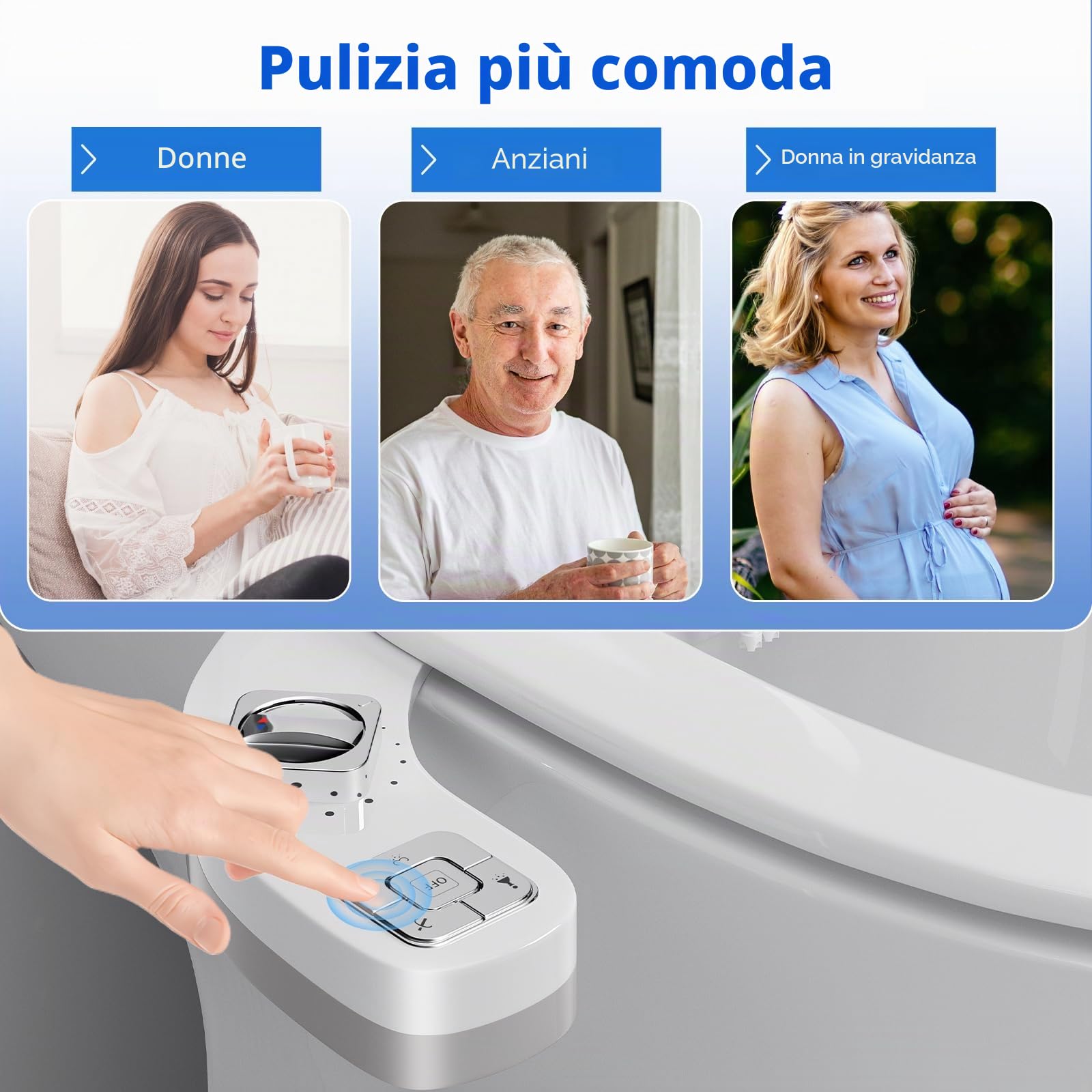 Attacco Bidet per WC UK, Bidet Non-Elettrico con Acqua Calda e Fredda con Doppio Ugello Autopulente (Lavaggio Frontale e Posteriore), Pressione dell'Acqua Regolabile Attacco Ultra-Sottile per