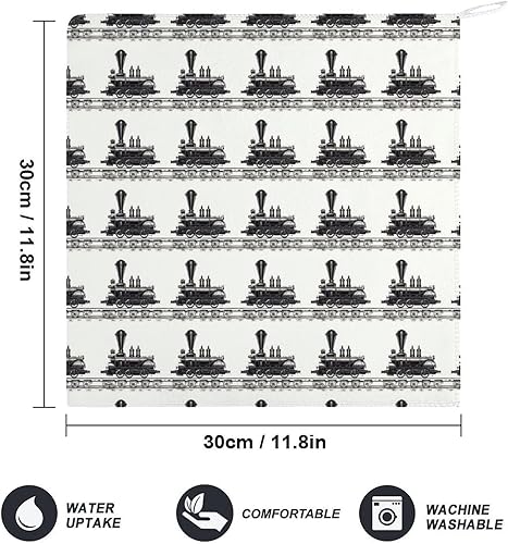 Miniatura 2 de Decorative Hand Towels for Bathroom - Black Retro Train Print Soft Absorbent Small Bath Hand Towels for Kitchen, Farmhouse, Spa, Hotel, Guest Tea