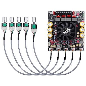 ZK-AS21P 2.1 Channel Bluetooth Amplifier Board, 300W x2 Stereo Class D Home Audio Amp with 600W Subwoofer Output, 2 x TPA3255 Chip, AUX USB Input and Wired Knob Control for DIY Speakers