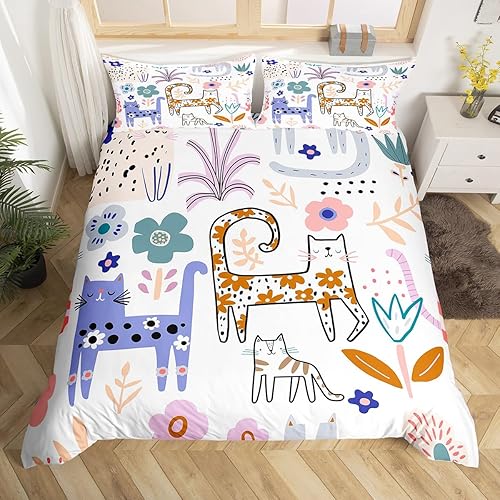 Vista 157 de Feelyou Funda de edredón de perro de dibujos animados, juego de ropa de cama para niños y niñas, perros y flores, funda de edredón con plantas Multi
