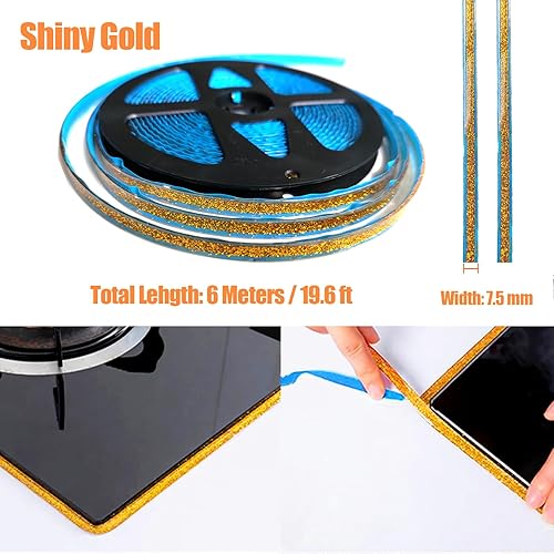 Miniatura 2 de Cinta de calafeteo autoadhesiva, cinta de calafeteo de PU para baño, inodoro, cocina (ancho 7.5 mm, dorado)