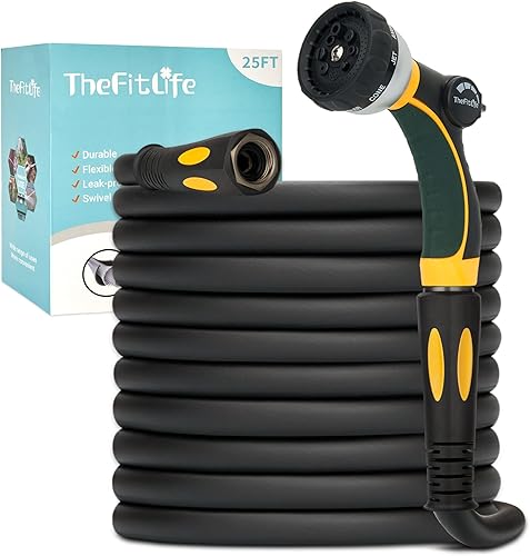 Miniatura 1 de TheFitLife Manguera flexible de jardín  Manguera de agua resistente a las torceduras con mango de agarre suave y boquilla de 8 funciones, duradera,