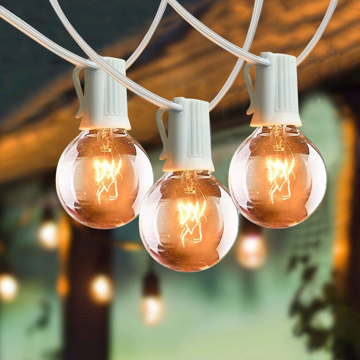 25Ft Outdoor Globe String Lights, G40 Edison String Lights with 27 Clear Bulbs, Waterproof Connectable Hanging String Lights for Indoor Outdoor Wedding Party Decoration, White Wire