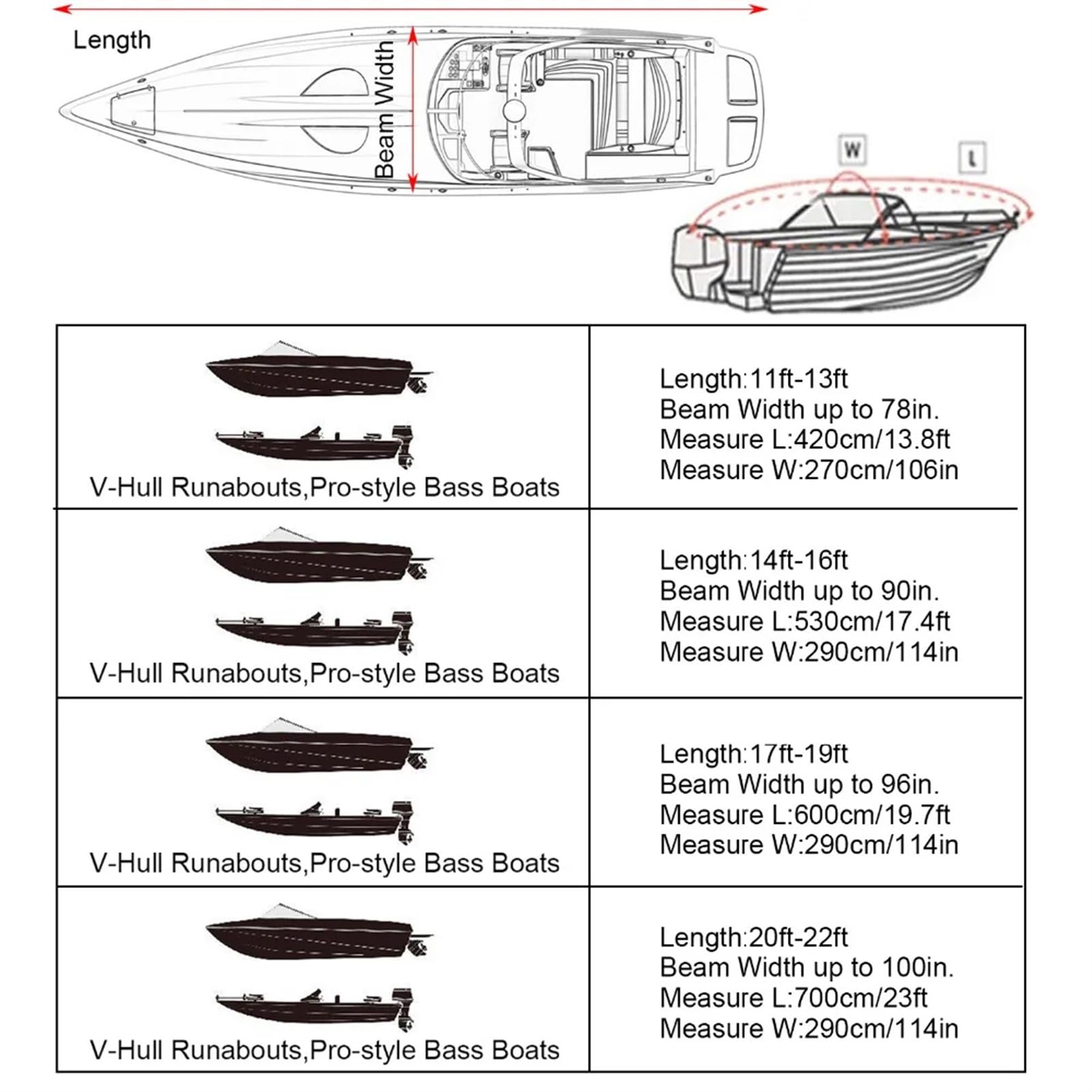 Telo Copri Barca Copertura for barca da yacht 11-22 piedi Copertura for barca Barco Anti-UV Impermeabile Resistente 210D Tela for rimorchio marino Accessori for barche Telo Copertura(14-16Ft (530X290c
