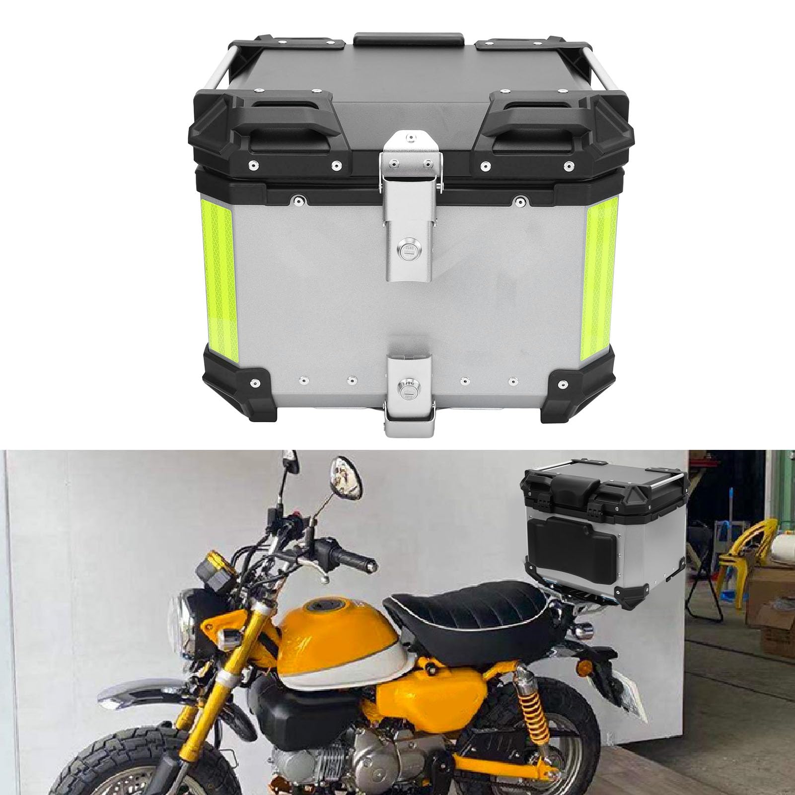 WINH Tylna Nośnik Magazynowy Motocykla, Refleksyjne Wyrównanie Paska 36L Aluminium Stopu (SILVER)