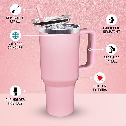 Miniatura 2 de Vaso de 40 onzas con tapa y pajita, botella de agua reutilizable de acero inoxidable con aislamiento de doble pared a prueba de derrames, taza de