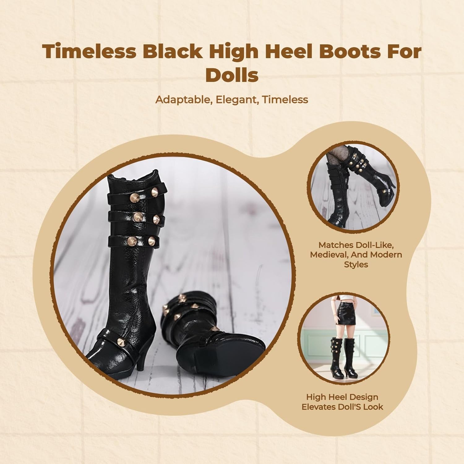 1/4 BJD Dolls Shoes Boots, Miniature,Creative Fashion BJD Doll Accessories Sturdy Handmade High Heeled Shoes PU Shoes