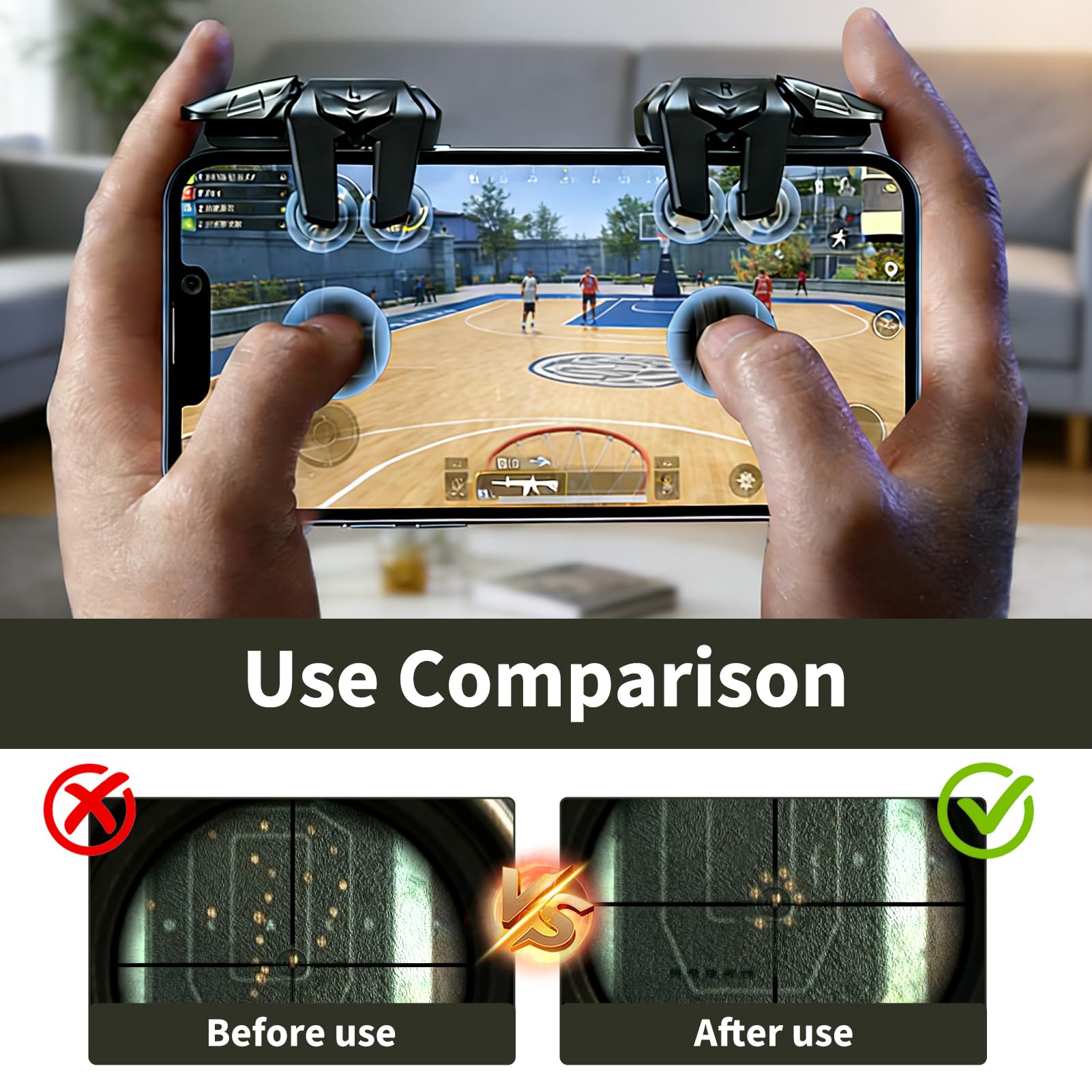 Mobile Trigger Controller 4 Trigger L1R1 L2R2, Trigger Telefono Cellulare Controller a 6 dita ad alta sensibilità senza Bluetooth, Trigger FPS per Smartphone Android e iOS, Gaming Clip