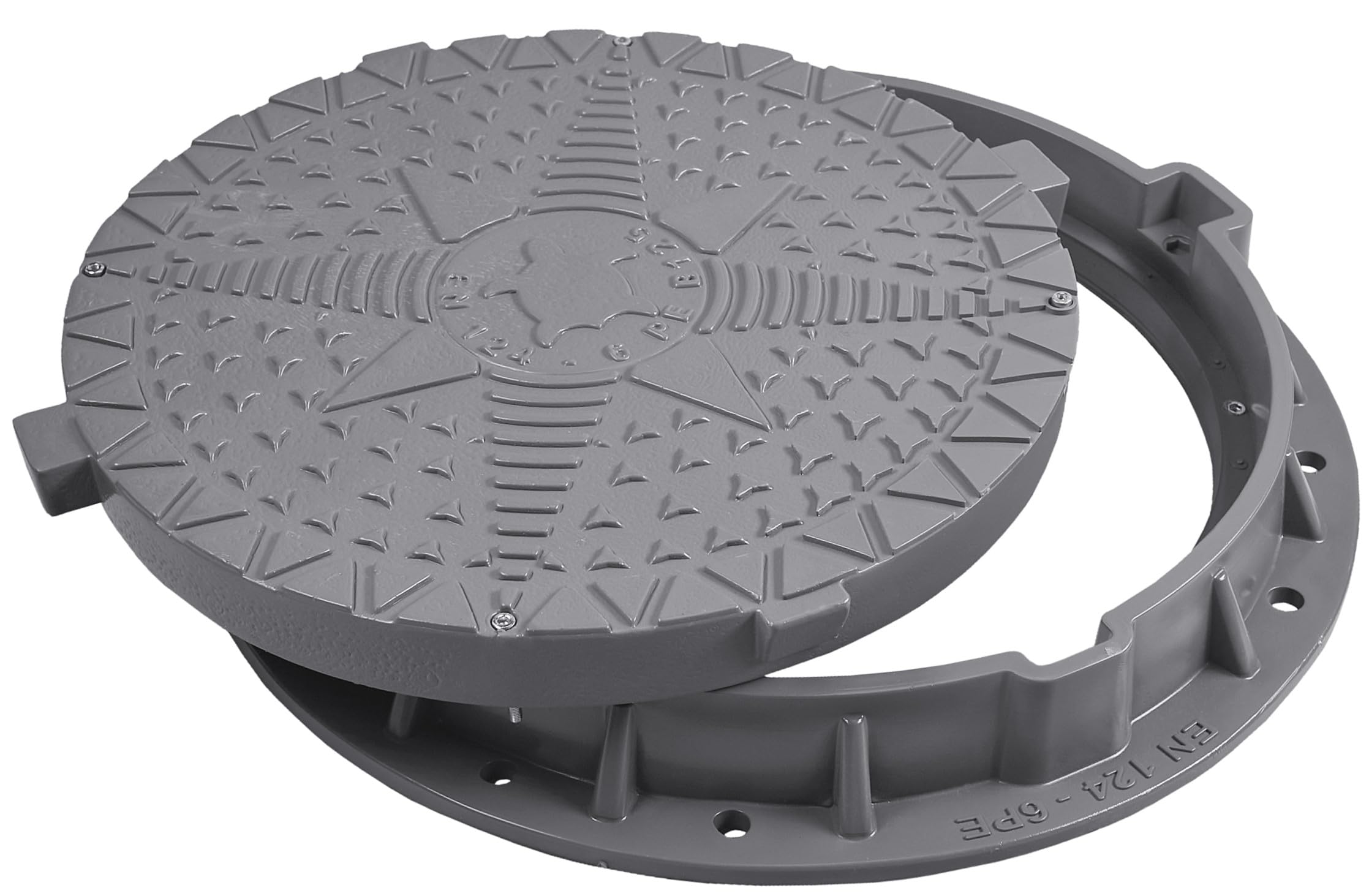 BABYLONPLAST Pokrywa włazu Ø 600/800, obciążenie do 12,5 t (125 kN), tworzywo sztuczne, okrągła pokrywa włazu do kanału B125, obciążalność na mróz i wysoką temperaturę, system bezpieczeństwa EN - 124