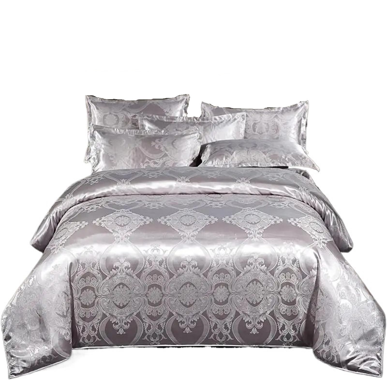 UALXPAO silk bedding Double Queen Satin Duvet Cover 4Pcs Silk Like Bedding Comforter with Zipper 1Bed Sheet 2Pillowcases(Color 10,Queen 200X220cm 4Pcs)