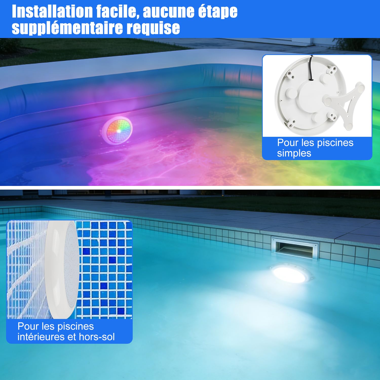COOLWEST Projecteur Piscine LED pour Piscine hors sol, 24W RGB Smart LED Lampe Couleur Contrôlé par APP pour Piscines Acier, Éclairage Piscine Magnétique, Étanchéité IP68, Minuterie, 12V, 7m Câble