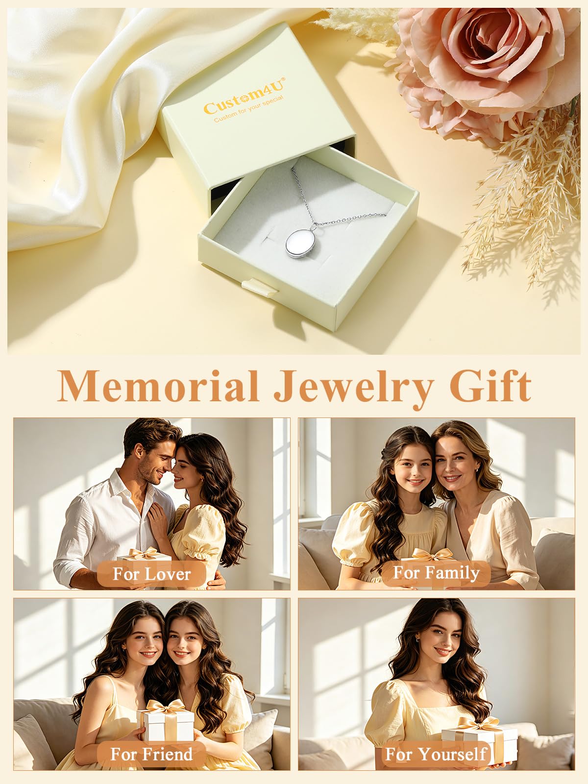 Custom4U Argento S925 Collana Locket Foto Personalizzata Donna Nome Testo Incisione 2 Foto Apribile Antiallergico 41/46/55 CM Delicato Solido Regalo Mamma Amore Creativo