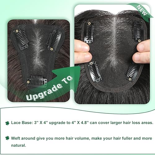 Miniatura 5 de Toppers de cabello humano real para mujer, 3.9 x 4.7 in, base suiza más grande, densidad del 120%, extensiones de cabello con clip, piezas de
