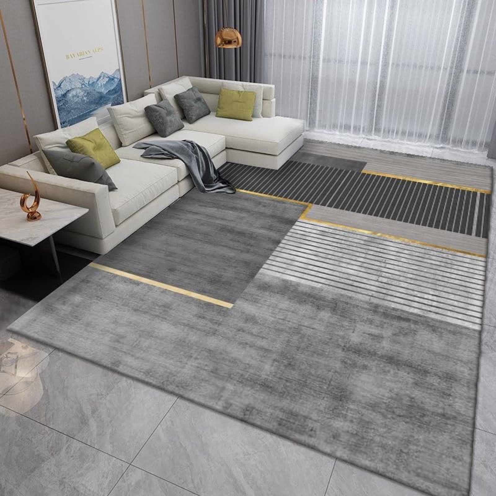 Tapis pour salon gris 200x250 cm géométrique moderne