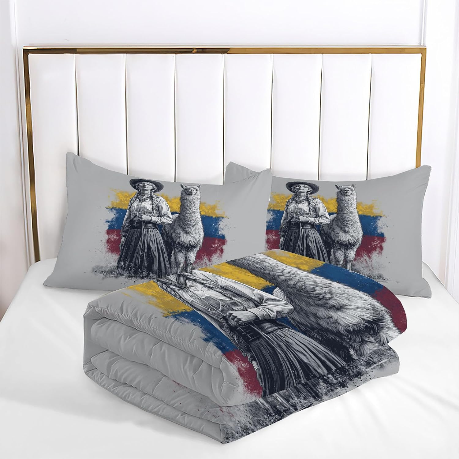 Light Gray 68" x 86" Duvet, Reversible Coverless Children Boys Girls 2 Duvet, Twin Washable Quilt 7.5 Tog for All Seasons, Watercolor National Flag Girl Comforter with 1 Pillowcases