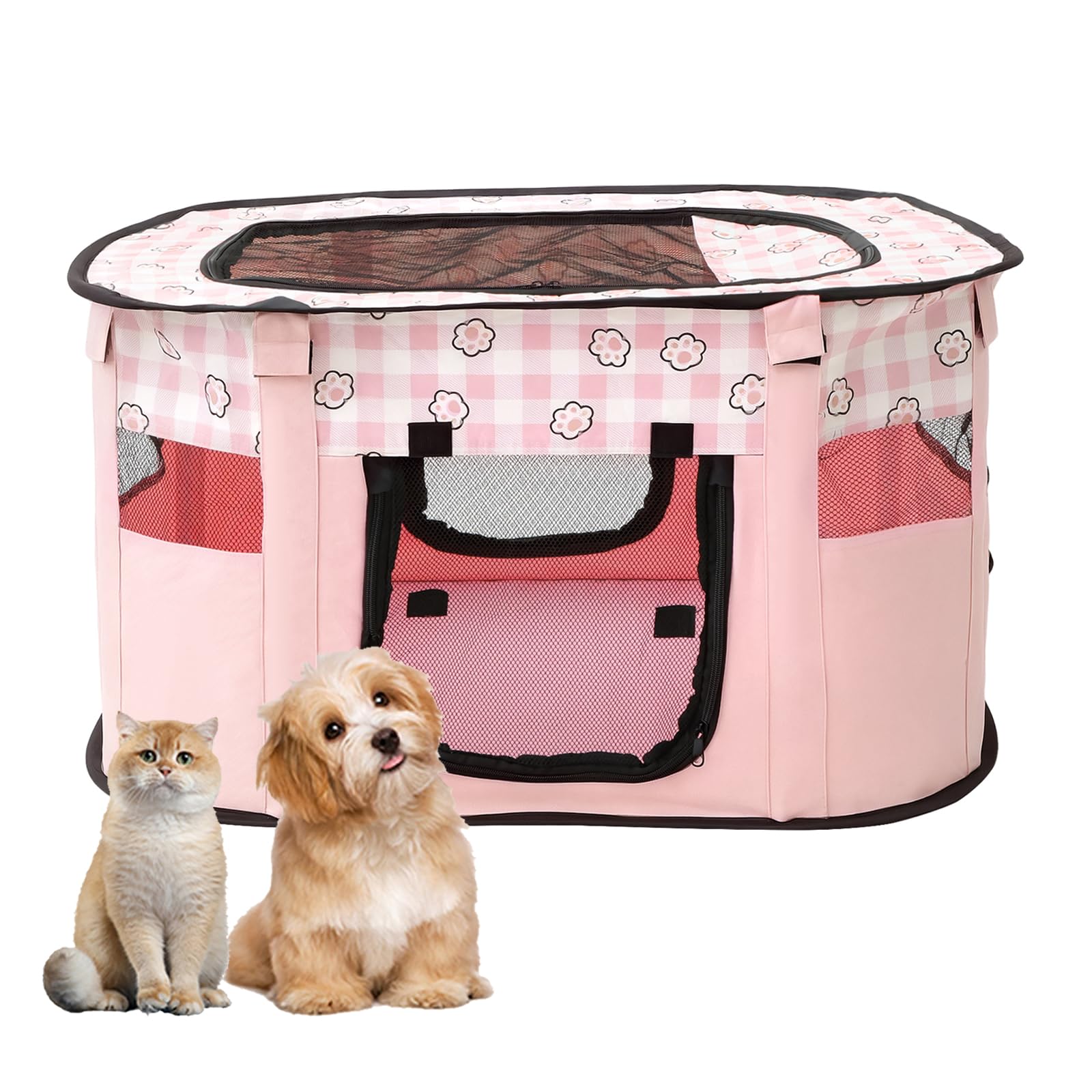 Foldable Pet Playpen Portable Dog Cat Playpen Small Dog Cat Cage Soft 70 * 55 * 40cm Indoor Outdoor Pet Tent Fence for Puppy Rabbits Hamster Small Animals(Pink)