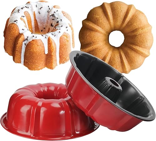 Miniatura 6 de OAMCEG Paquete de 2 moldes antiadherentes para tartas Bunte de 9.5 pulgadas para hornear, 12 tazas de tubo de acero al carbono resistente, molde