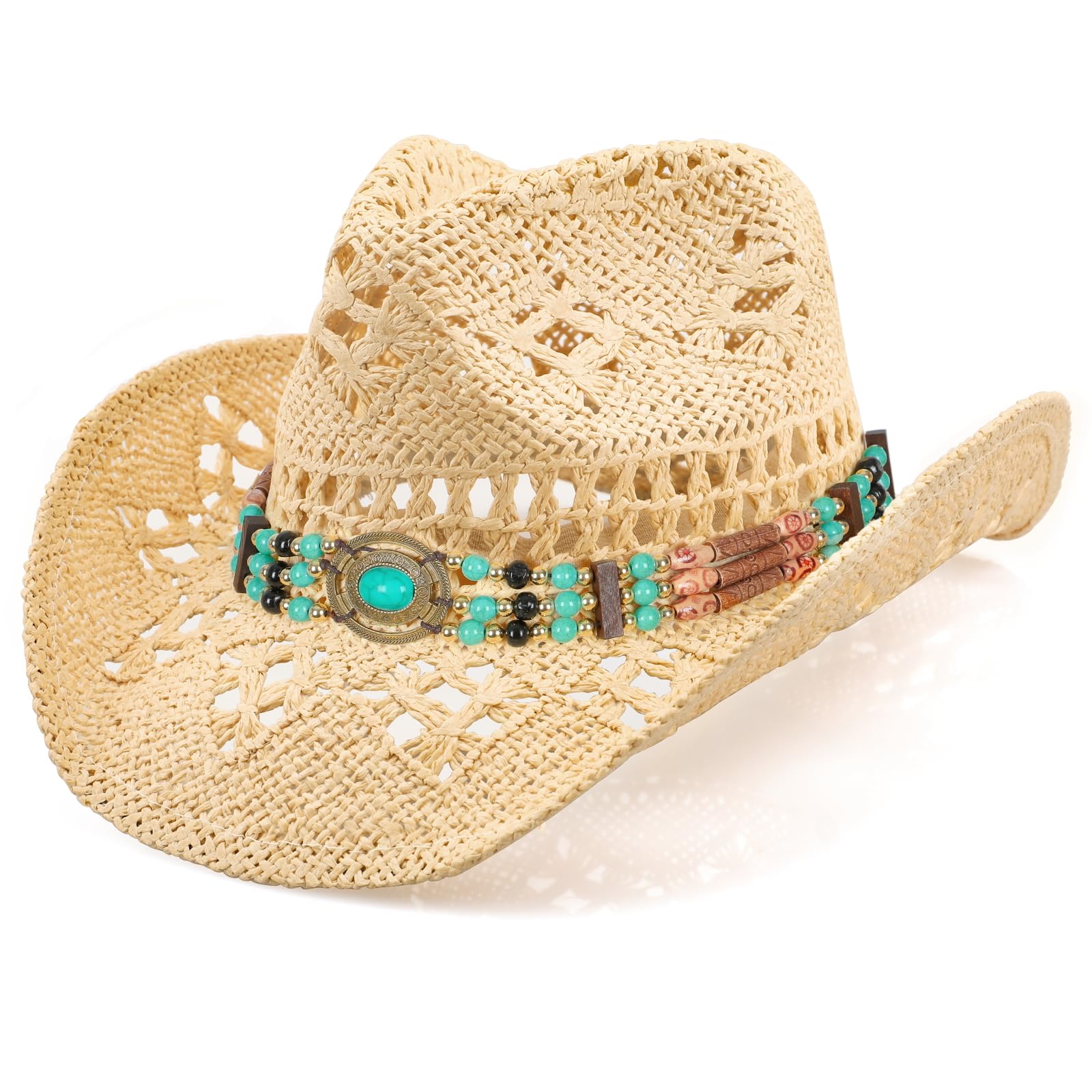 WQWOVRVO Cowboy Hat,Cowgirl Hat,Cowboy Hats for Women/Mens/Straw Wide with Shapeable Brim Cowboy Hat for Womens/White/Black