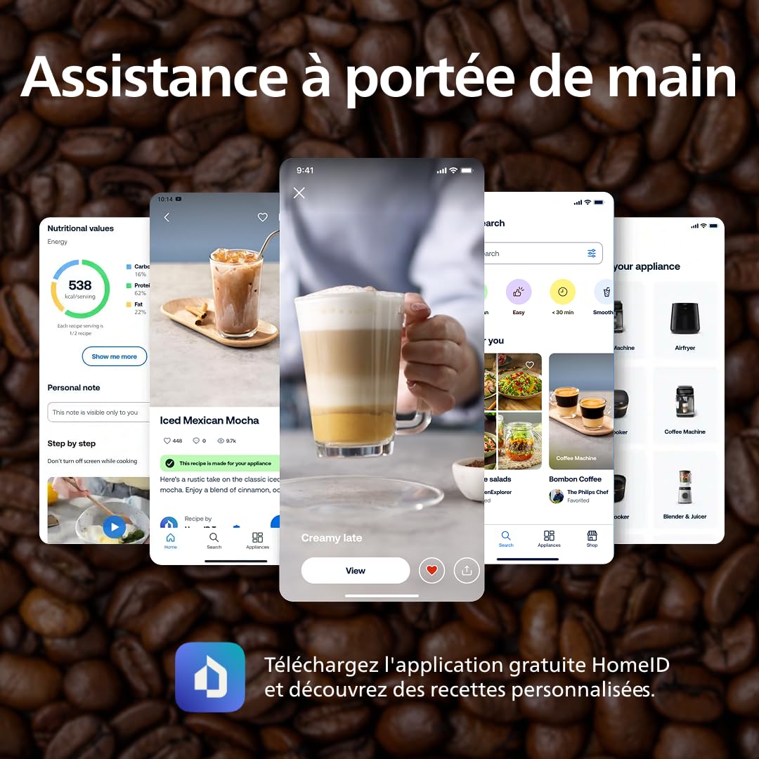 PHILIPS Expresso broyeur Série 2200-2 Cafés, Écran tactile, Mousseur à lait classique, Broyeur céramique, Machine à café à grain Noir mat (EP2220/10)