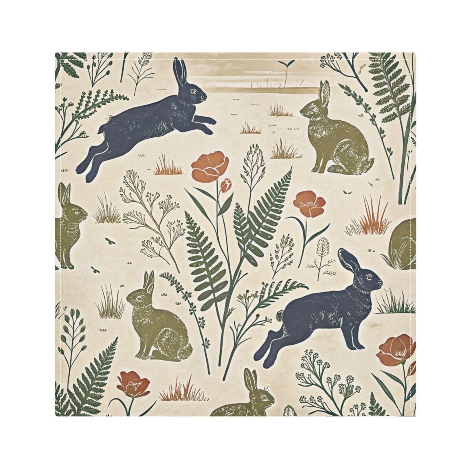 Ttgoth Easter Bunny Cloth Napkin Set of 4 Washable & Reusable Dinner Napkins for Dining Table, Banquets, Wedding, Party, 50x50 cm
