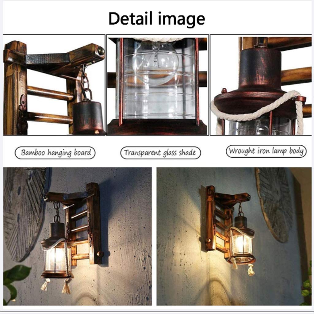 E27 Holz Retro Wandleuchte Vintage Harz Antik Nostalgie Hanfseil Rustikale Wandlampe Glas Lampenschirm Korridor Treppen Schlafzimmer Bar Cafe Industrielle Wandbeleuchtung Esszimmer Wohnzimmer