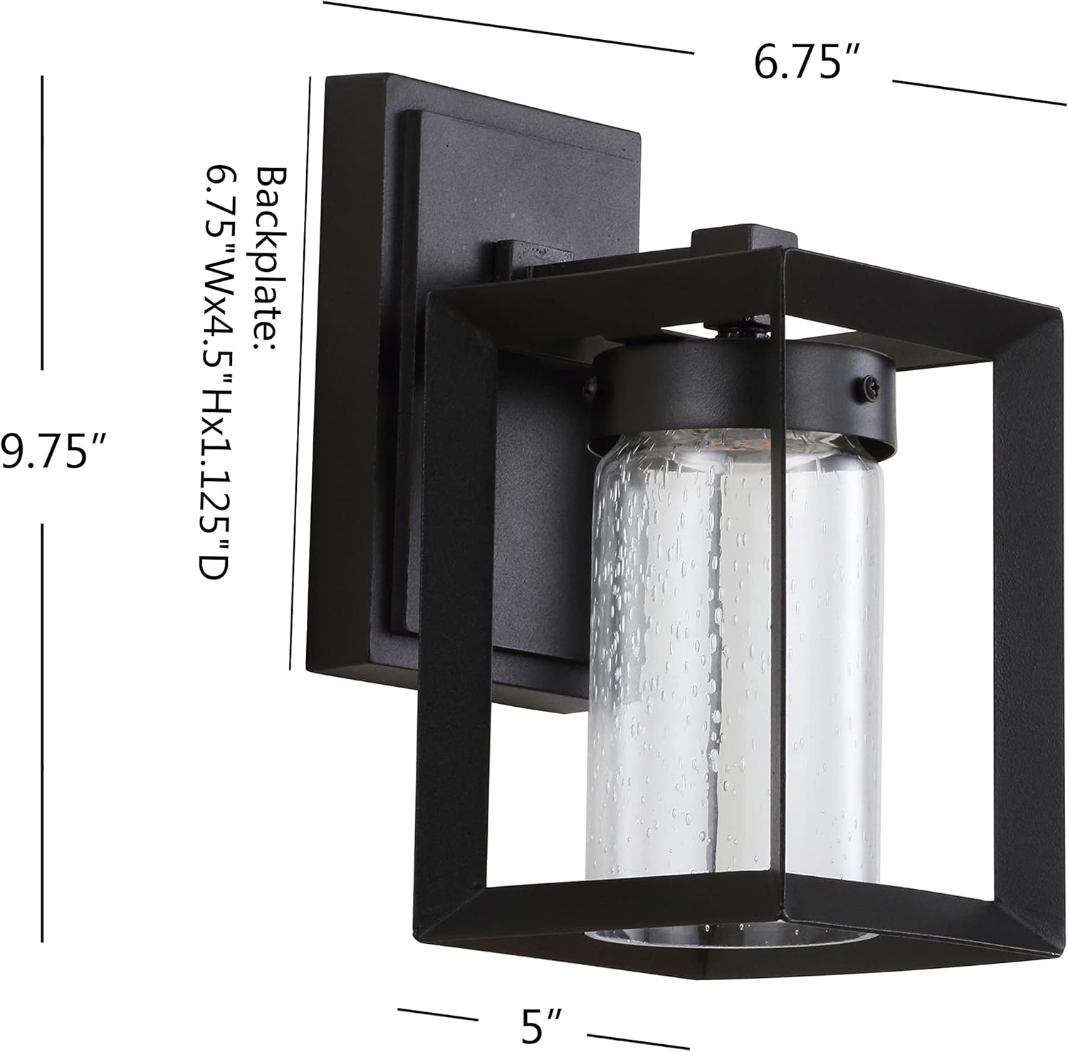 JONATHAN Y 9.75" Black 1-Light Iron and Seeded Glass Outdoor Wall Sconce, Modern Cube Design for Entryway Porch or Patio, Farmhouse Industrial, ETL Listed, Integrated LED JYL7448A