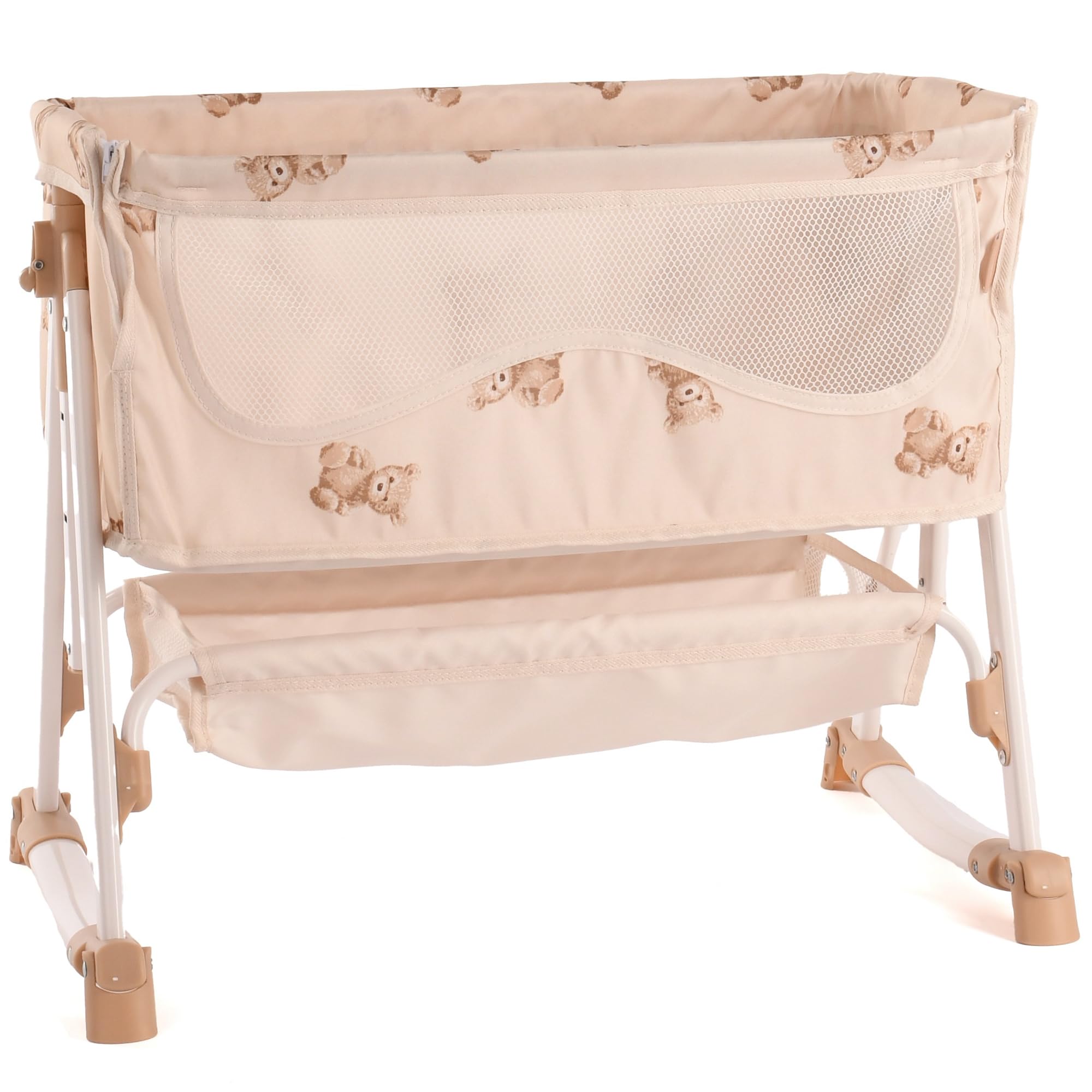 Roma Dolls Bedside Crib - Foldable Kids Toys with Cute Aesthetic, Adjustable Heights, Storage Basket - Baby Doll Rocking or Stationary Crib for Dolls up to 45cm, Ages 3 (Teddy) — image 1