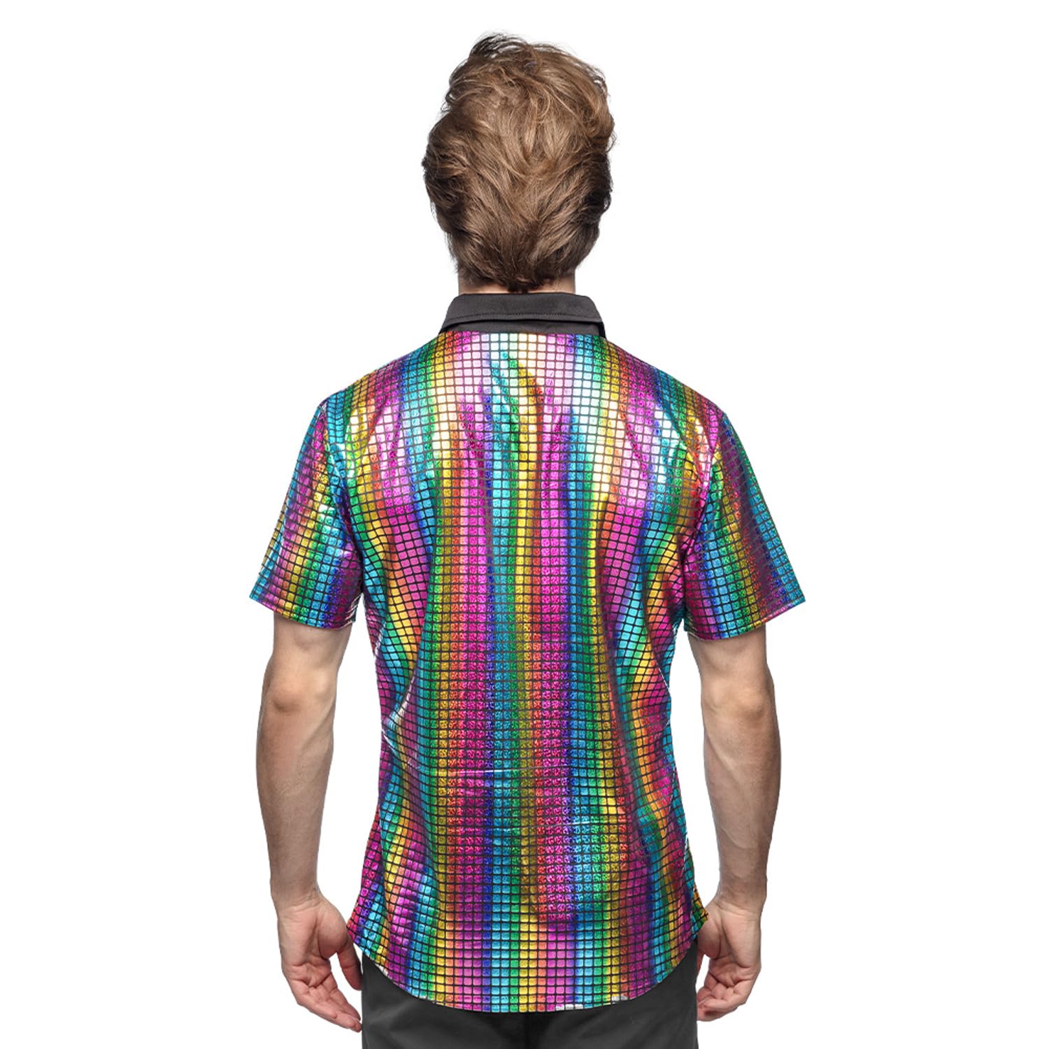 Boland Chemise Disco colorée, Chemise Disco Diamant, Chemise à Manches Courtes, t-Shirt pour Homme, Haut, t-Shirt de fête pour Carnaval ou fêtes à thème