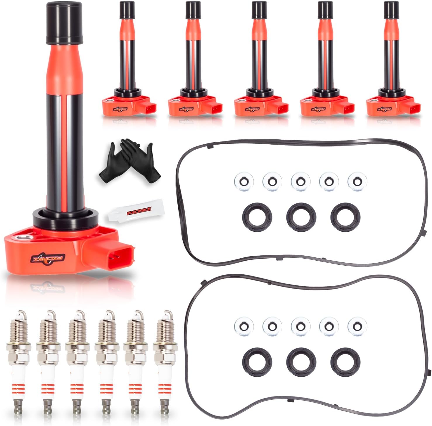 Set of 6 Ignition Coil Pack & Spark Plugs & Valve Cover Gasket Kit Fits for Honda 1999-2010 Odyssey, 2000-2003 Accord, for Acura 1999-2008 TL, 2005-2008 RL, 2001-2003 CL 3.2L 3.5L V6 Replaces UF569