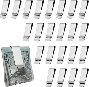 24 Pack Stainless Steel Money Clip Small Mens Slim Money Clip Metal Wallet Clip for Men Credit Business Card Holder Pocket Cash Wallet Metal Money Clips Minimalist Front Pocket Wallet Clip Silver