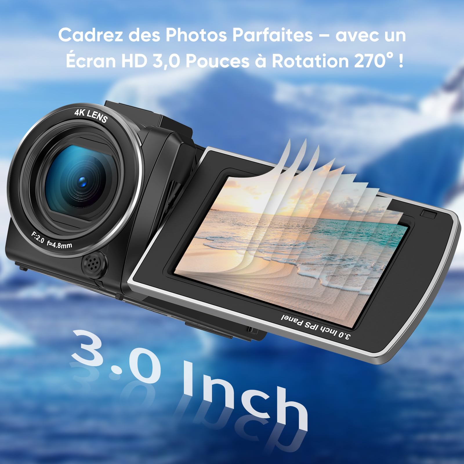 ORDRO Caméscope Z36 4K, caméra de vlogging 64 MP avec zoom numérique 18x, lumière de remplissage LED, écran de 3,0", vision nocturne infrarouge
