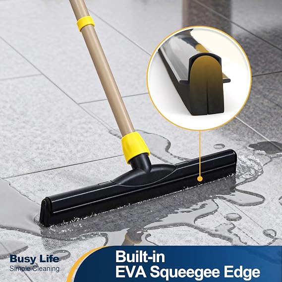 Yocada Floor Squeegee Scrubber Adjustable Telescopic Pole Heavy Duty 54.3 | Household Broom EVA Foam Blade for Garage Courtyard Shower Bathroom Floor Marble Glass Tile Water Foam Cleaning