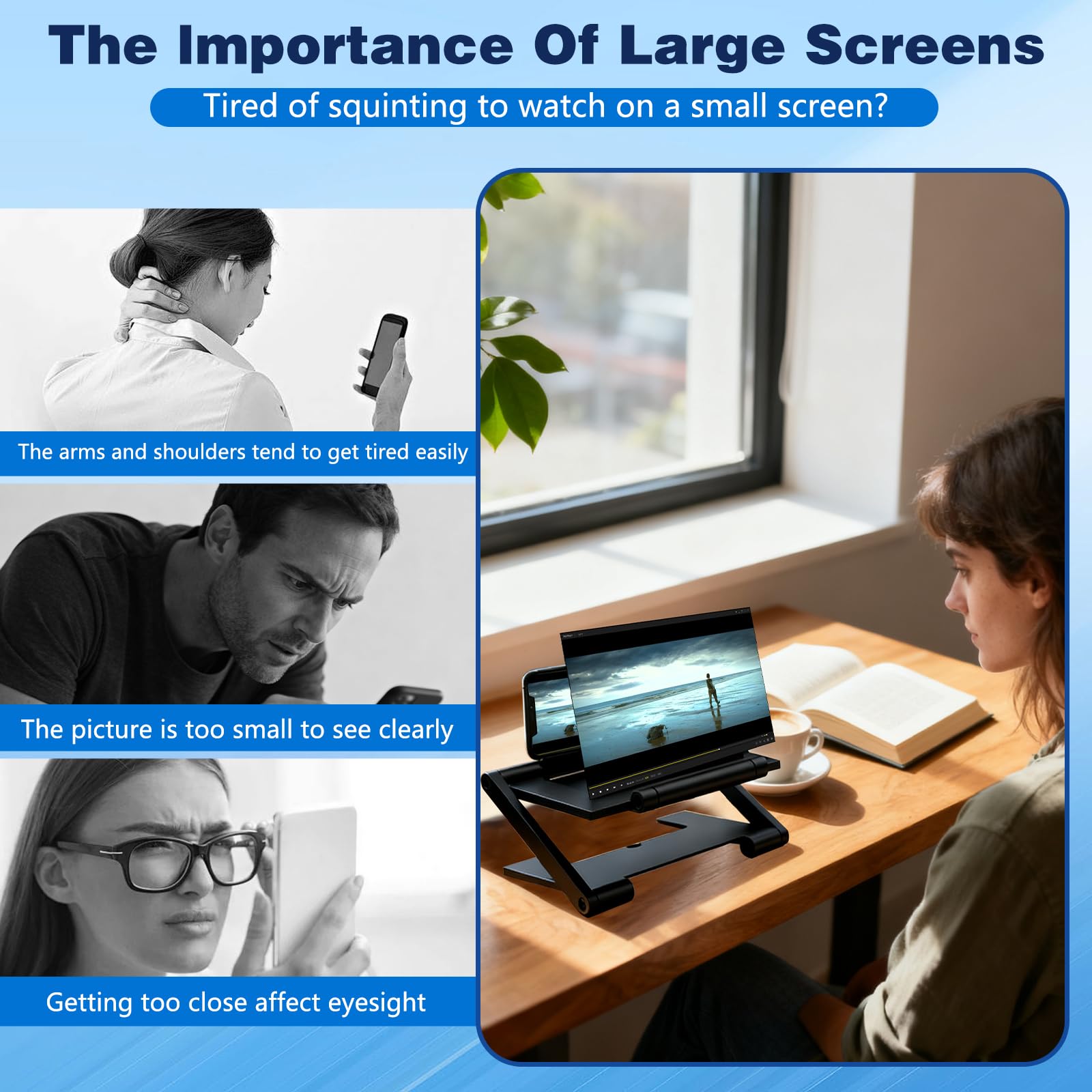 Mobile Phone Magnifier Screen, 2026 New 3D HD Magnifying Projector Screen Enlarger for Movies, Videos and Gaming, Foldable Phone Stand with Screen Amplifier, Compatible with All Smartphones (Black)