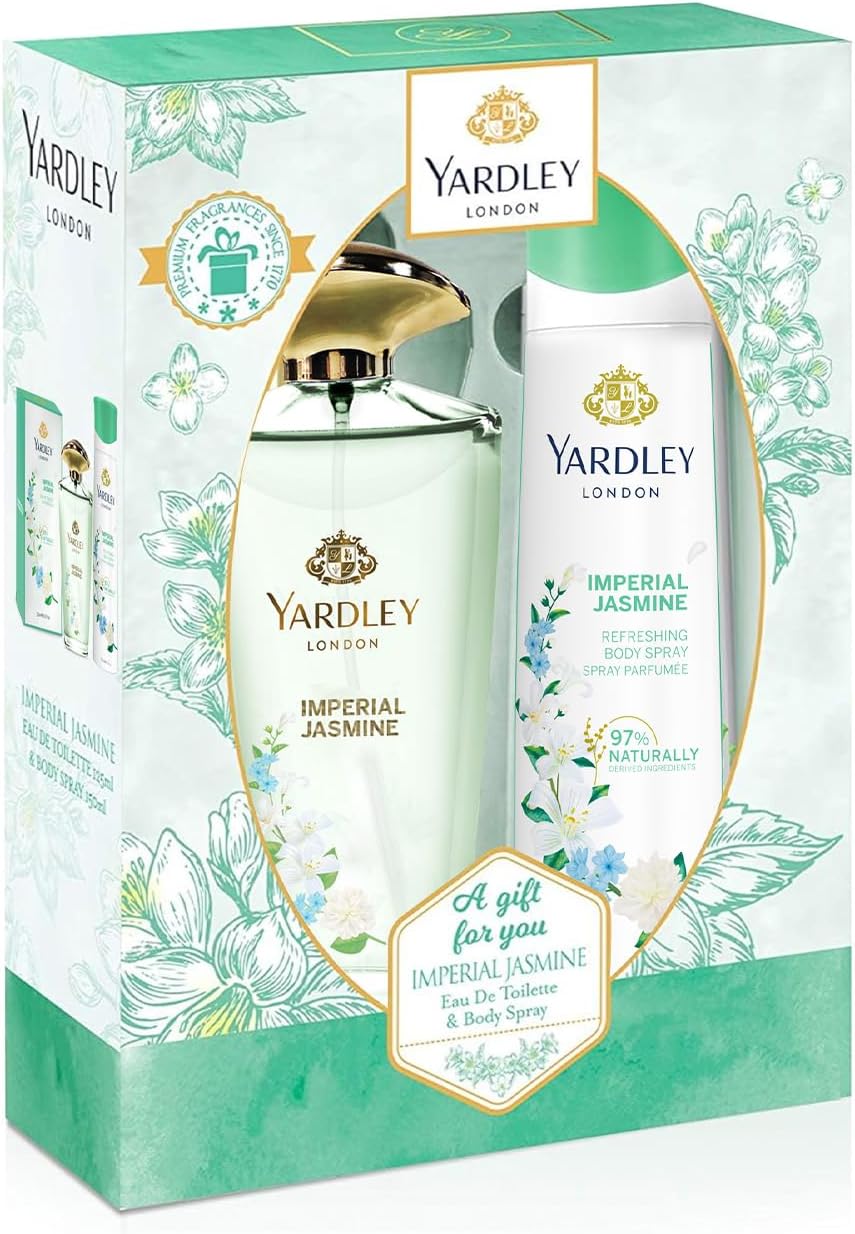 Yardley Imperial Jasmine Perfumed Gift Set - EDT 125 ml + Body Spray 150 ml | Floral Scent with Jasmine & Orange Blossom Fragrance