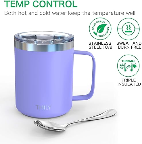 Miniatura 23 de THILY Taza de viaje aislada de acero inoxidable de 12 onzas, taza de café aislada al vacío con asa, tapa a prueba de derrames, mantiene el café frío