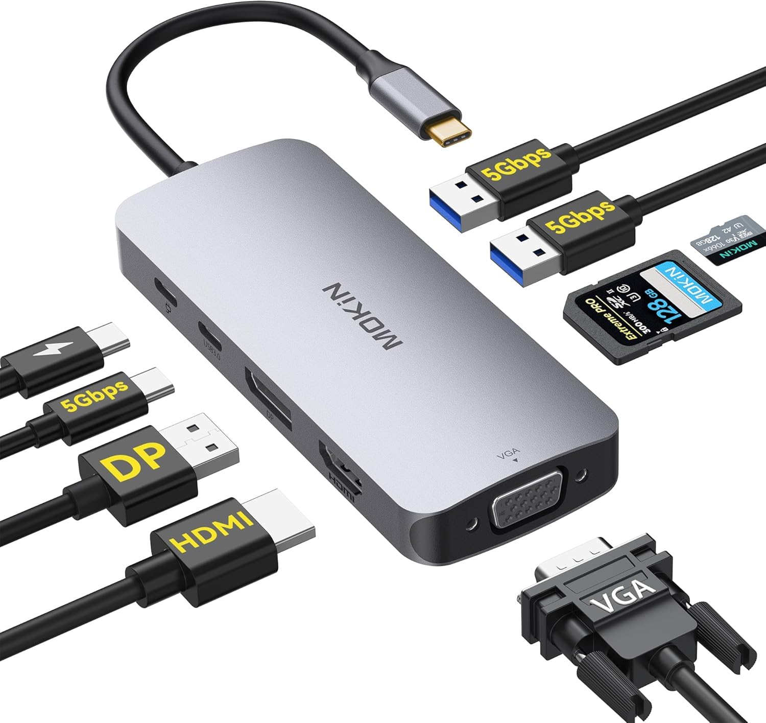 MOKiN USB C Multiport Adapter for MacBook Air/Pro, Mac Dongle, 9 in 1 USBC to DP Adapter, USB A&C3.0 5Gbps, SD/microSD Card Reader, 100W PD, USB C Hub for Dell, Lenovo, HP, etc.-image-33