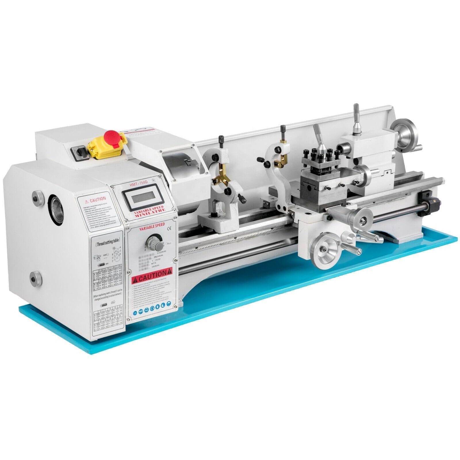 Tornio di precisione da 220 x 750 mm con velocità variabile, tornio da tavolo con tavolo filettato per lavorazione del metallo, filettatura e lavorazione hobby