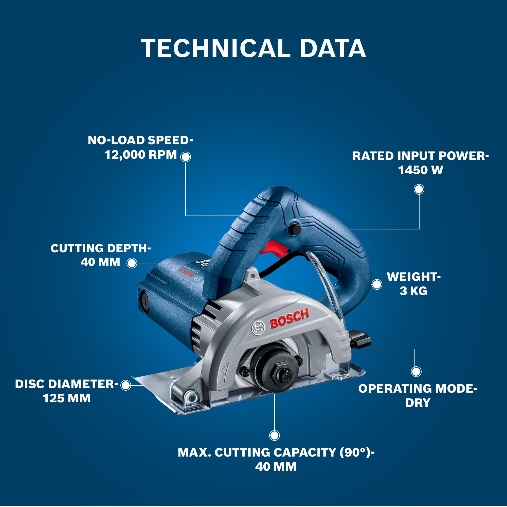 Bosch GDC141-1400 Watt 125 mm Cortador de azulejos de diamante/mármol (enchufe indio)