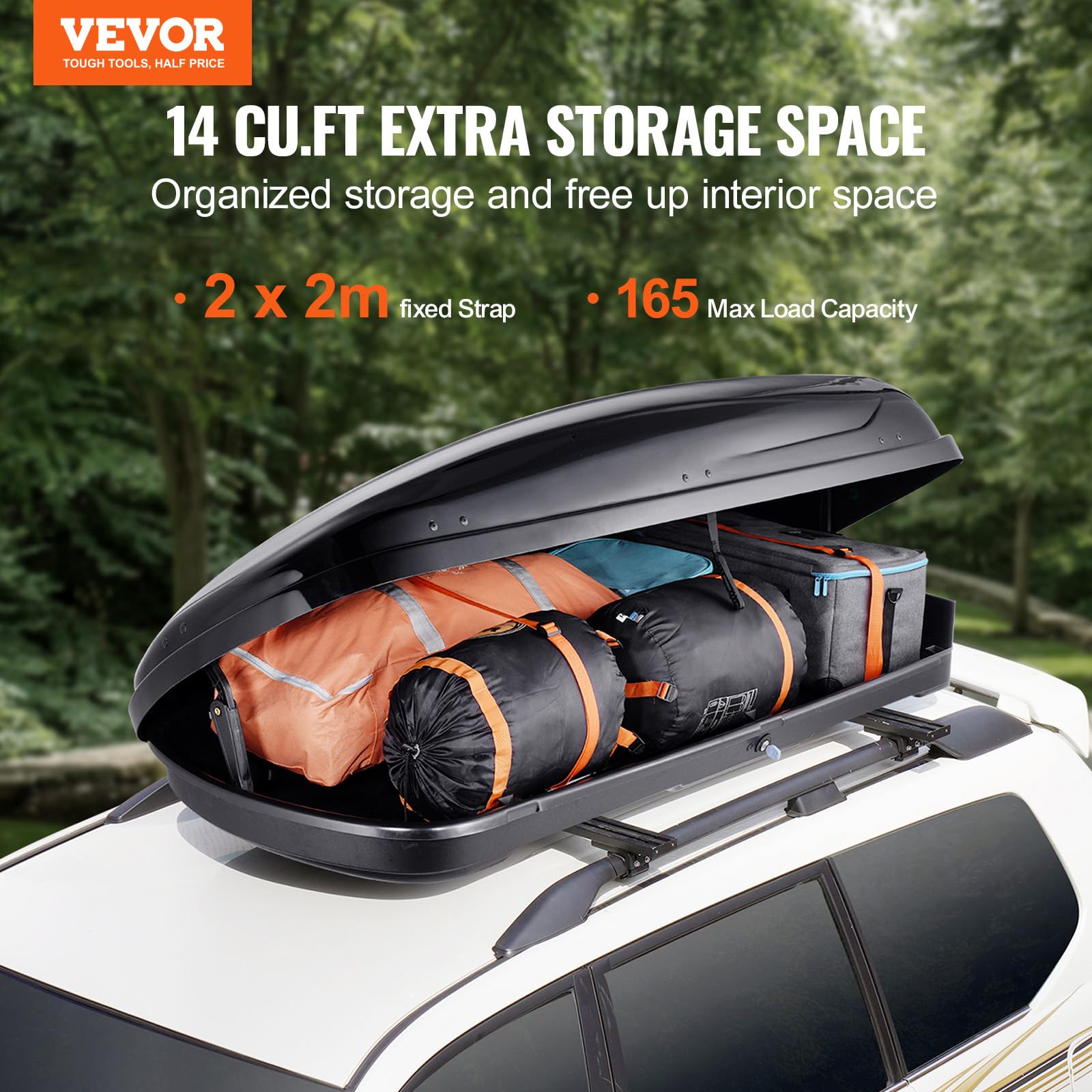 VEVOR Cofre de Techo 370 L Portaequipajes de Techo Rígido de ABS con Apertura de Doble Cara 2 Correas Reforzadas Aerodinámico Maletero Techo Coche para la Mayoría de Travesaños, Coche, SUV, Negro
